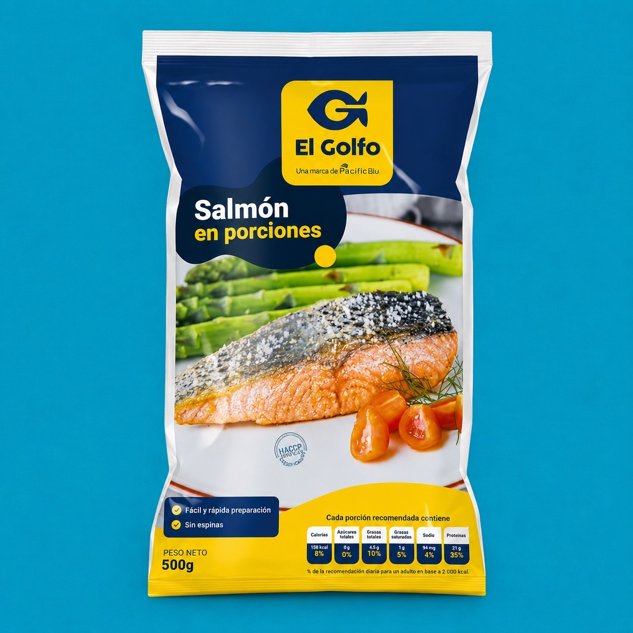 Salmón trozo con piel congelado 500GR