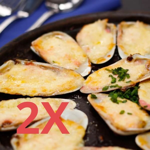 machas parmesanas 10/u congeladas machas gratinadas con parmesano machas en concha listas para hornear machas Poseidon Seafood